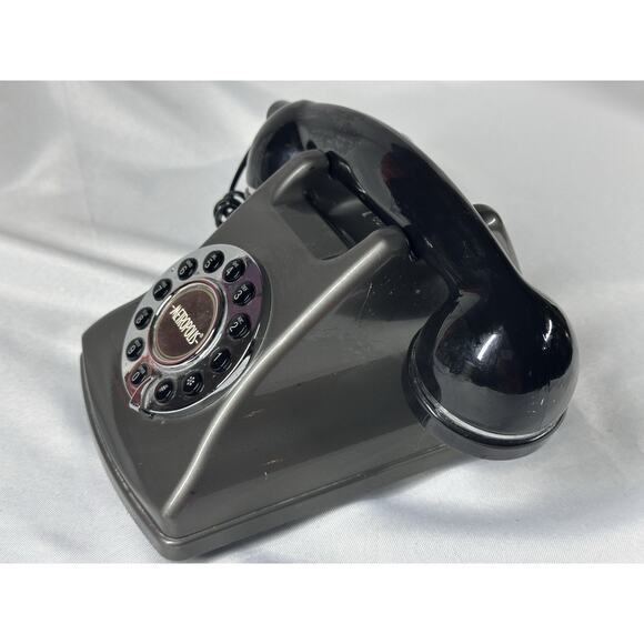 Vintage Metropolis Style Desk Phone Push Button Retro Style Black and Silver - Picture 2 of 7